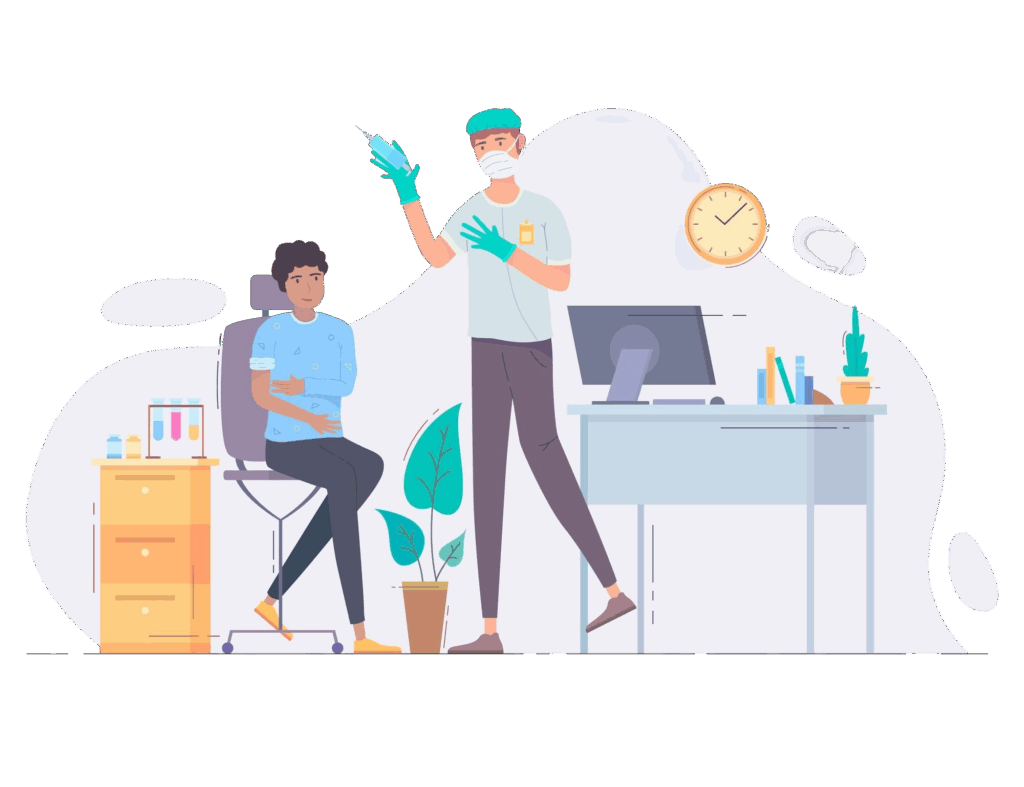 illustration doctor injecting vaccine patient clinic