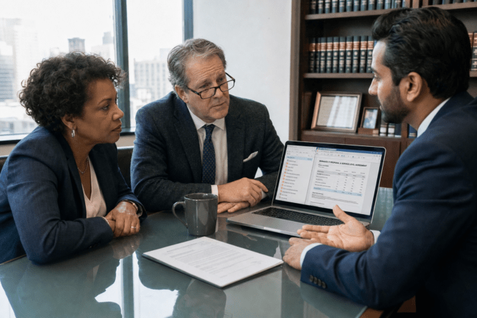 Managed IT service providers reviewing law firm proposal