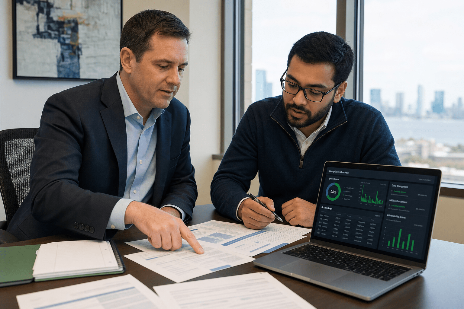 Best Managed IT Service Providers for Financial Firms in New Jersey 1 Financial professional and IT advisor reviewing compliance documents