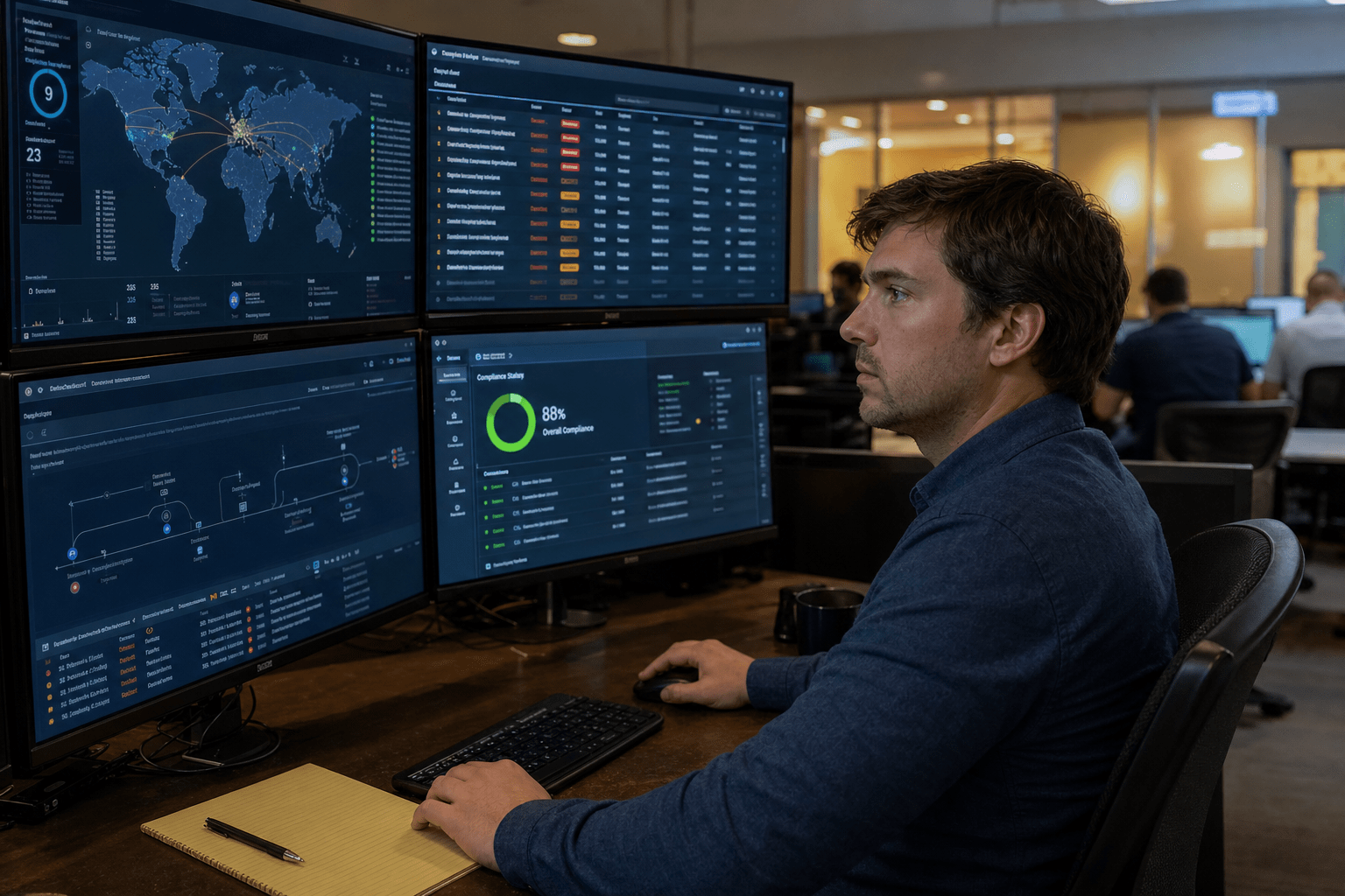 5 Questions to Ask Before Hiring Cyber Security Fort Worth 1 Fort Worth security analyst monitoring threat dashboards
