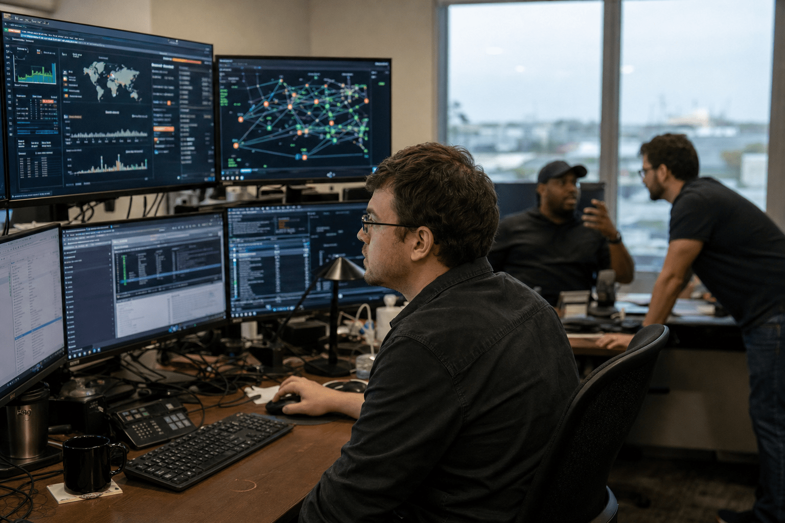 Cybersecurity Covington La: Complete 2026 Guide for SMBs 1 Security analyst monitoring threat dashboards at SOC desk