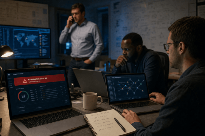 Incident response team investigating an active ransomware attack