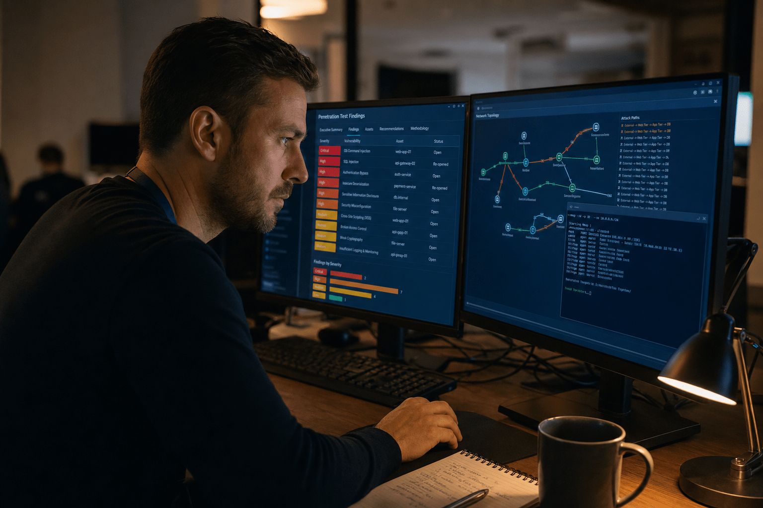 5 Questions to Ask Before Hiring Penetration Testing Services Nj 1 Analyst reviewing penetration testing dashboard at SOC desk