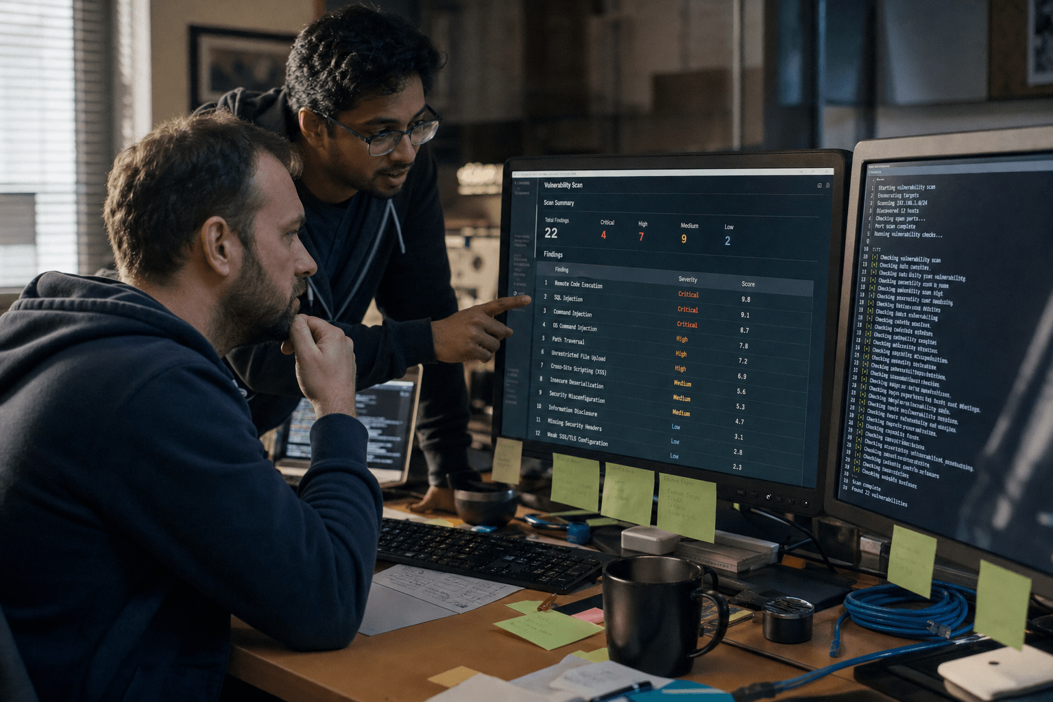 What Is a Vulnerability Scan vs. a Penetration Test? 1 Security engineer reviewing a vulnerability scan report