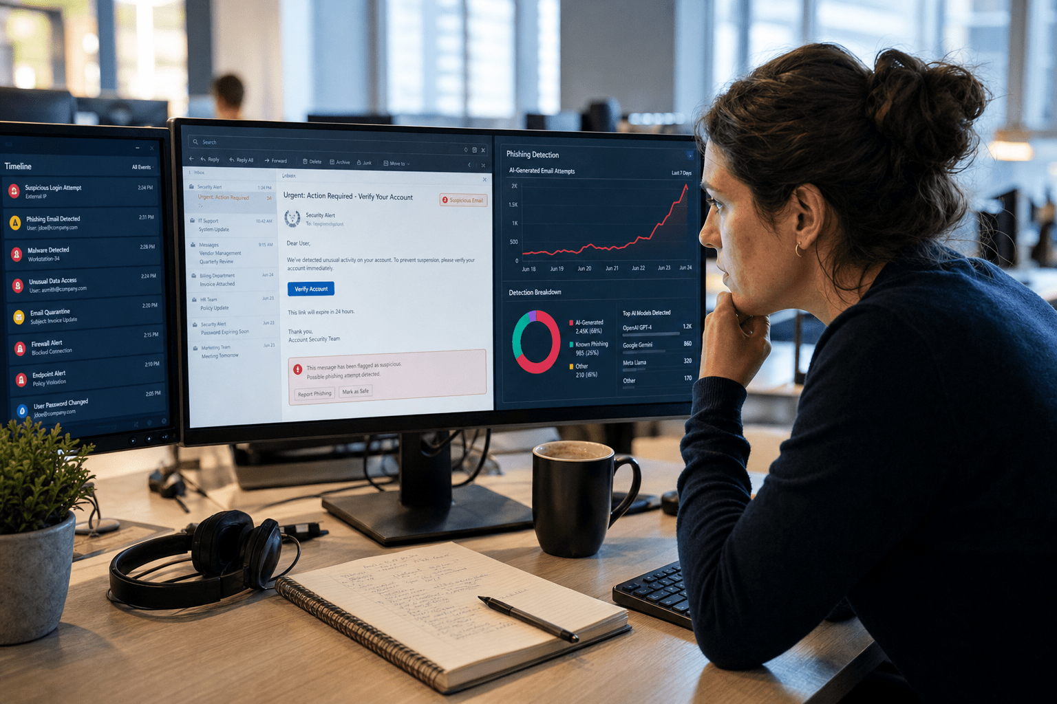 AI-Generated Phishing: 6 Threats SMBs Face in 2026 1 Security analyst reviewing an AI-generated phishing email alert
