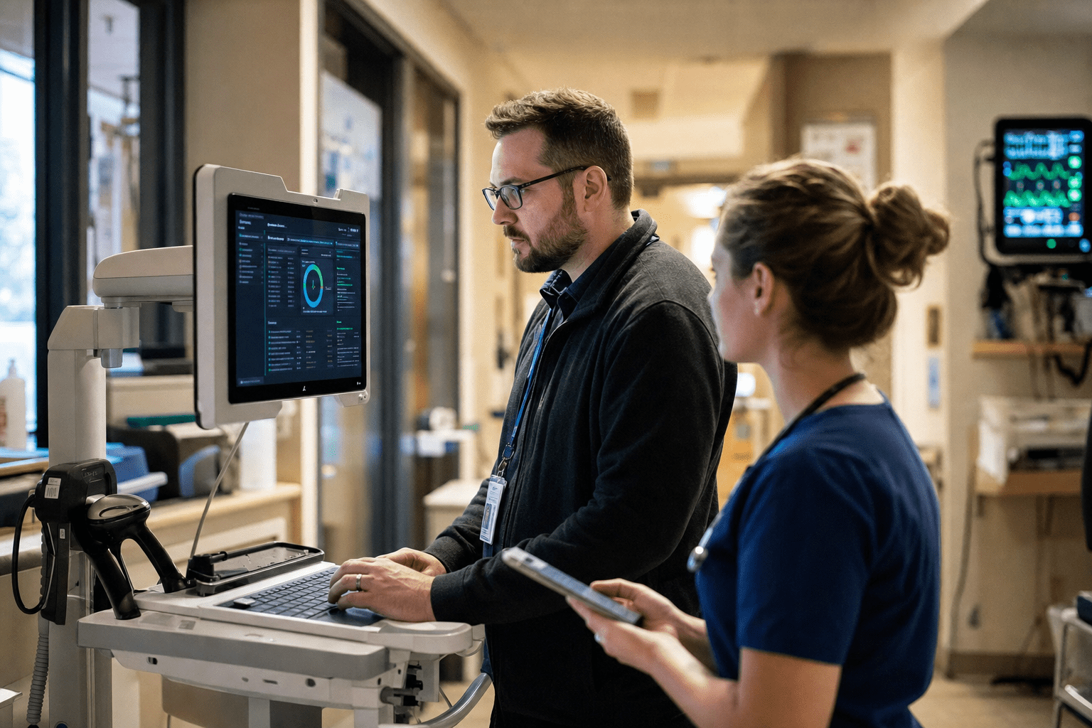 Best Endpoint Security Solutions for Healthcare Organizations 1 Healthcare IT specialist reviewing endpoint security dashboard