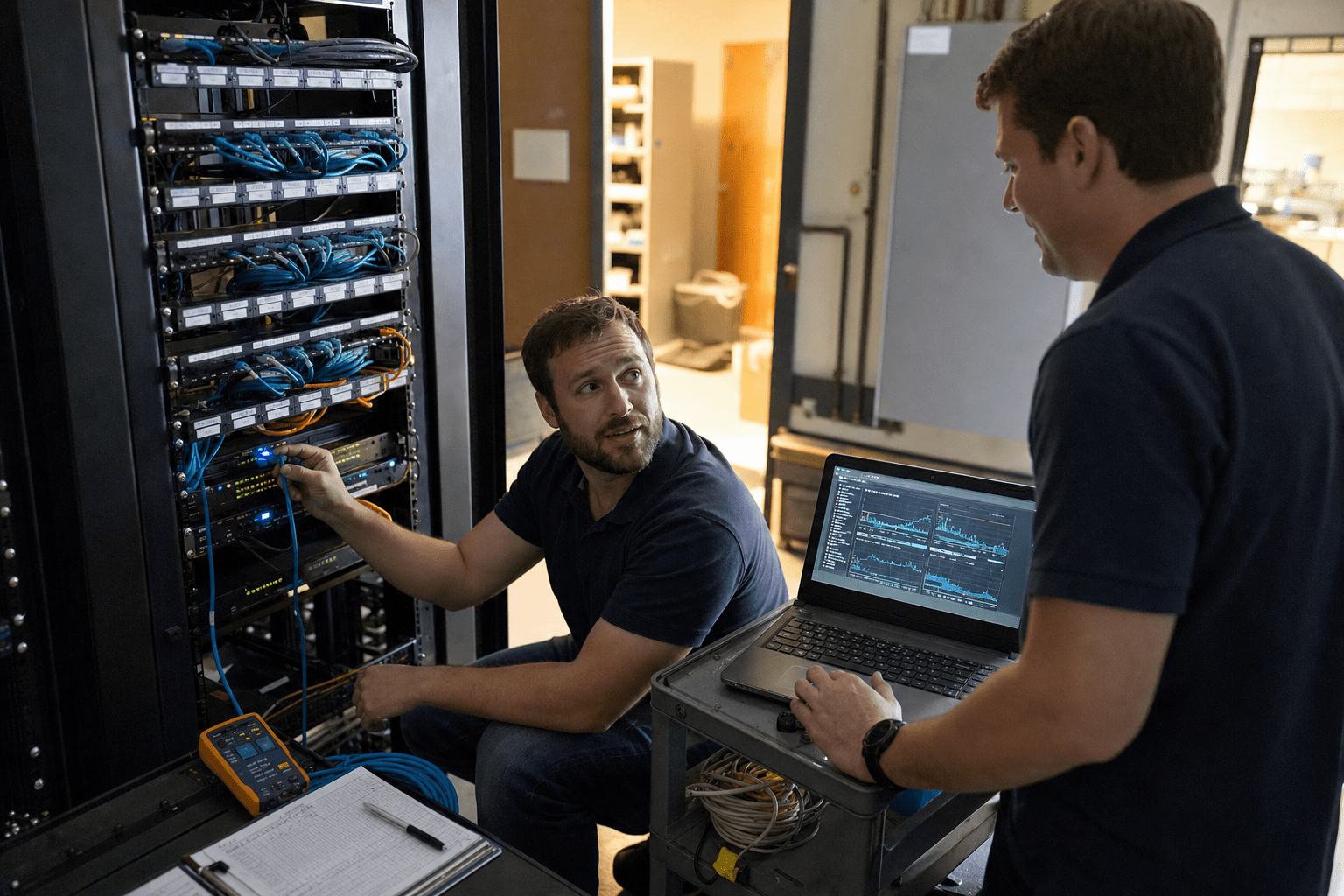 IT Infrastructure Services That Keep Your Business Running 1 Technicians managing IT infrastructure services in server room