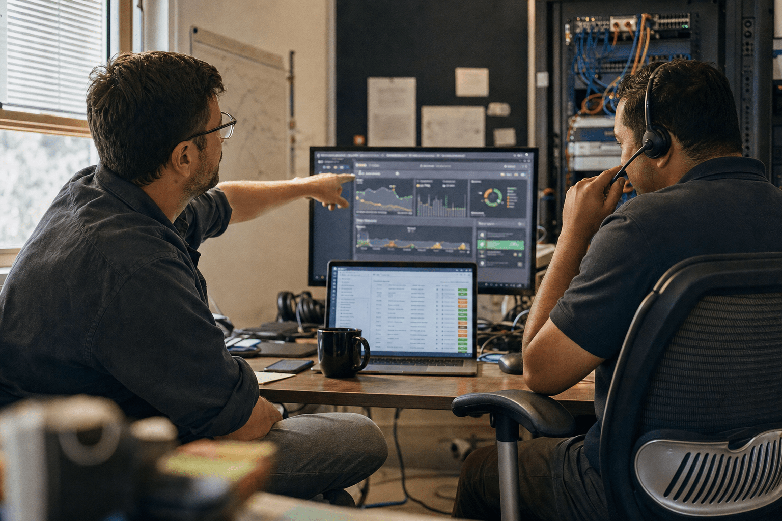 Manage IT Support Better Before Downtime Costs You Clients 1 IT support technicians monitoring systems at desk
