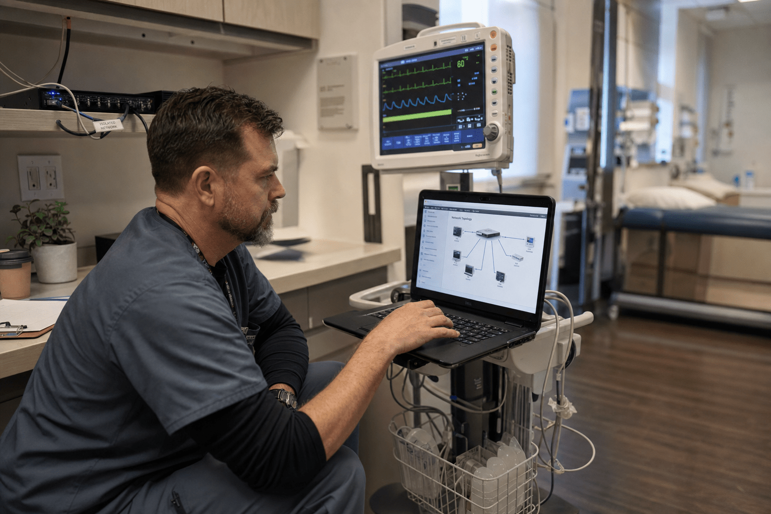 Medical Device Security: 6 Risks SMBs Face in 2026 1 Biomedical technician checking a connected medical device
