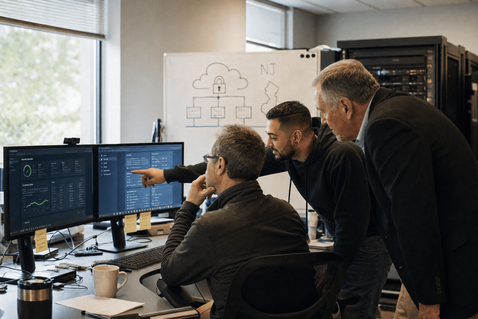 NJ Cloud and Cybersecurity Services That Protect SMBs 1 NJ IT team reviewing cloud security dashboard