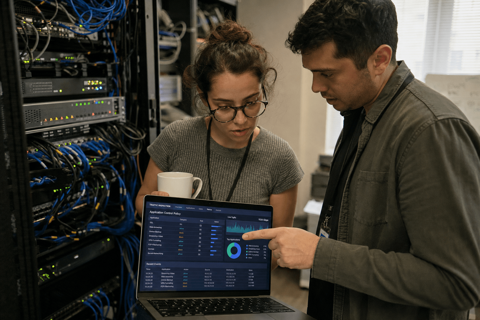 What Is a Next-Generation Firewall and How Is It Different? 1 engineer inspecting next-generation firewall appliance