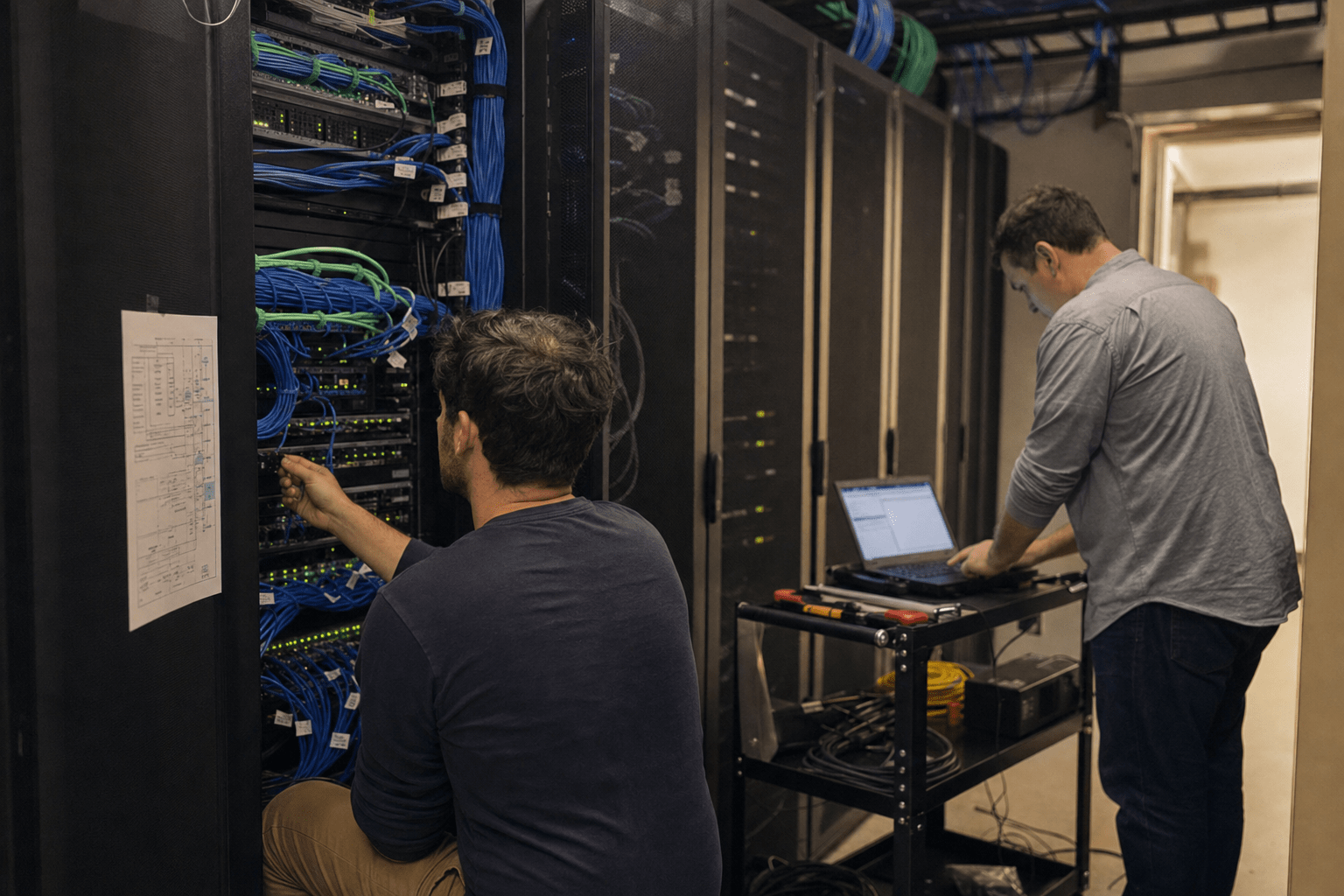 How to Choose Reliable Computer Networking Providers in NJ 1 Network technicians servicing NJ business network rack