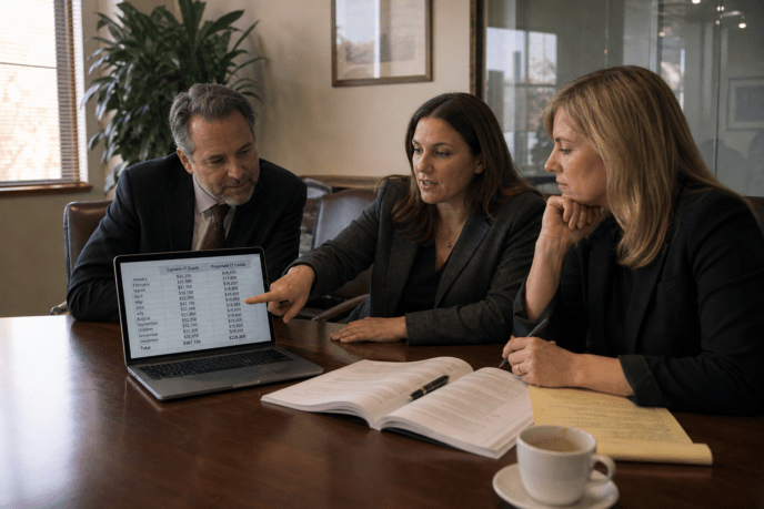 Law firm reviewing in-house vs outsourced IT