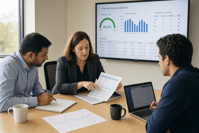 Operations director reviewing managed IT service performance report